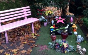 Friedhof Melaten Grabstätte Dirk Bach mit rosa Bank der Hella von Sinnen